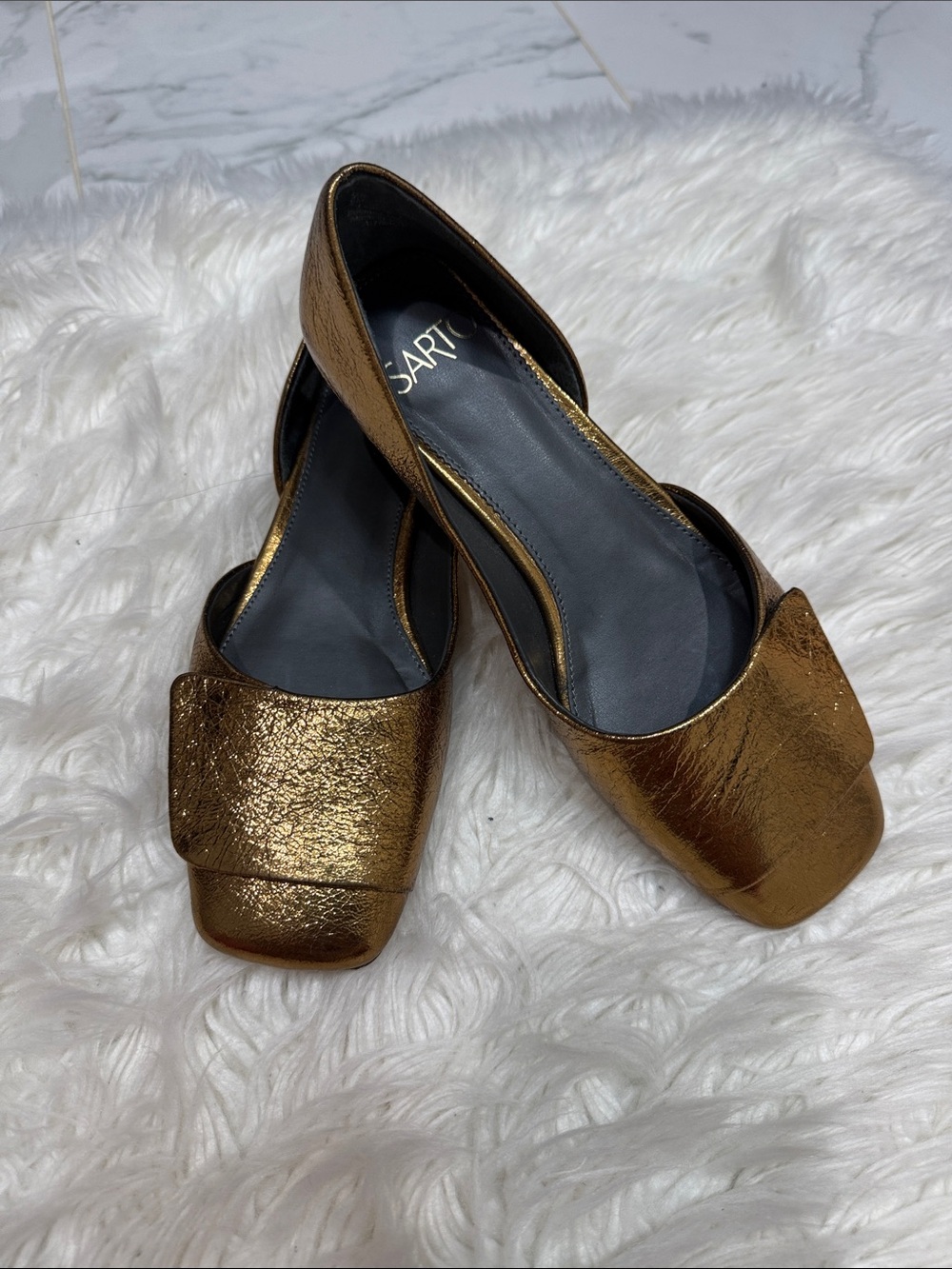 Report Metallic Gold Square-Toe Ballet Flats